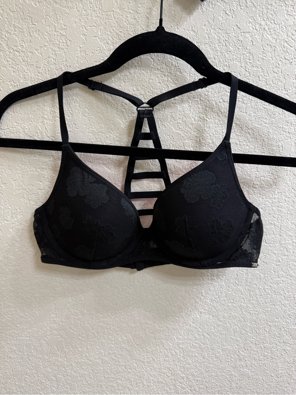 Victoria’s Secret Pink Black Floral Lace Racerback Bra - 34C